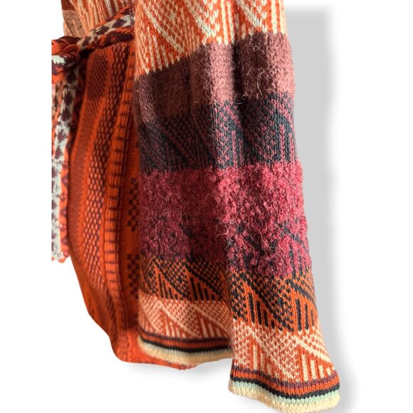 Free People Orange Knit Boho Sweater Dress XS Bell Sleeves Tie Back V Neck - Picture 12 of 15